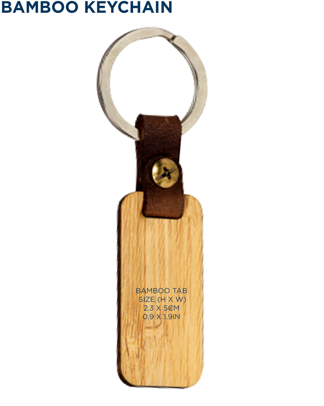A Certified organic 3mm ply bamboo keychain with keyring on a white background.