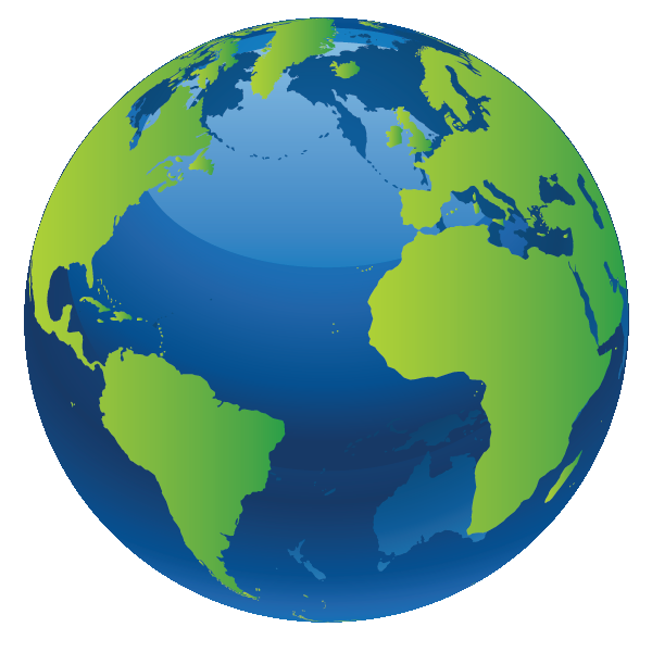 A round icon of the globe of the world.