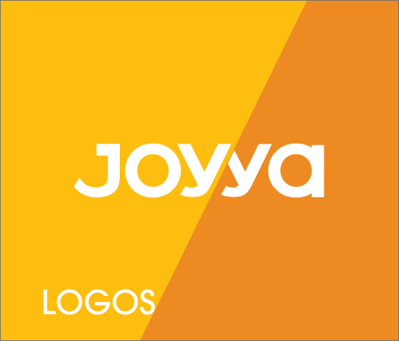The logo for the fair trade ethical manufacturer Joyya in White on a two toned yellow and orange background.