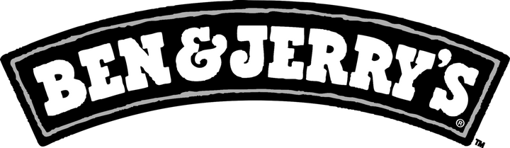 The logo for Ben and Jerry's ice cream with text in white on a black background.