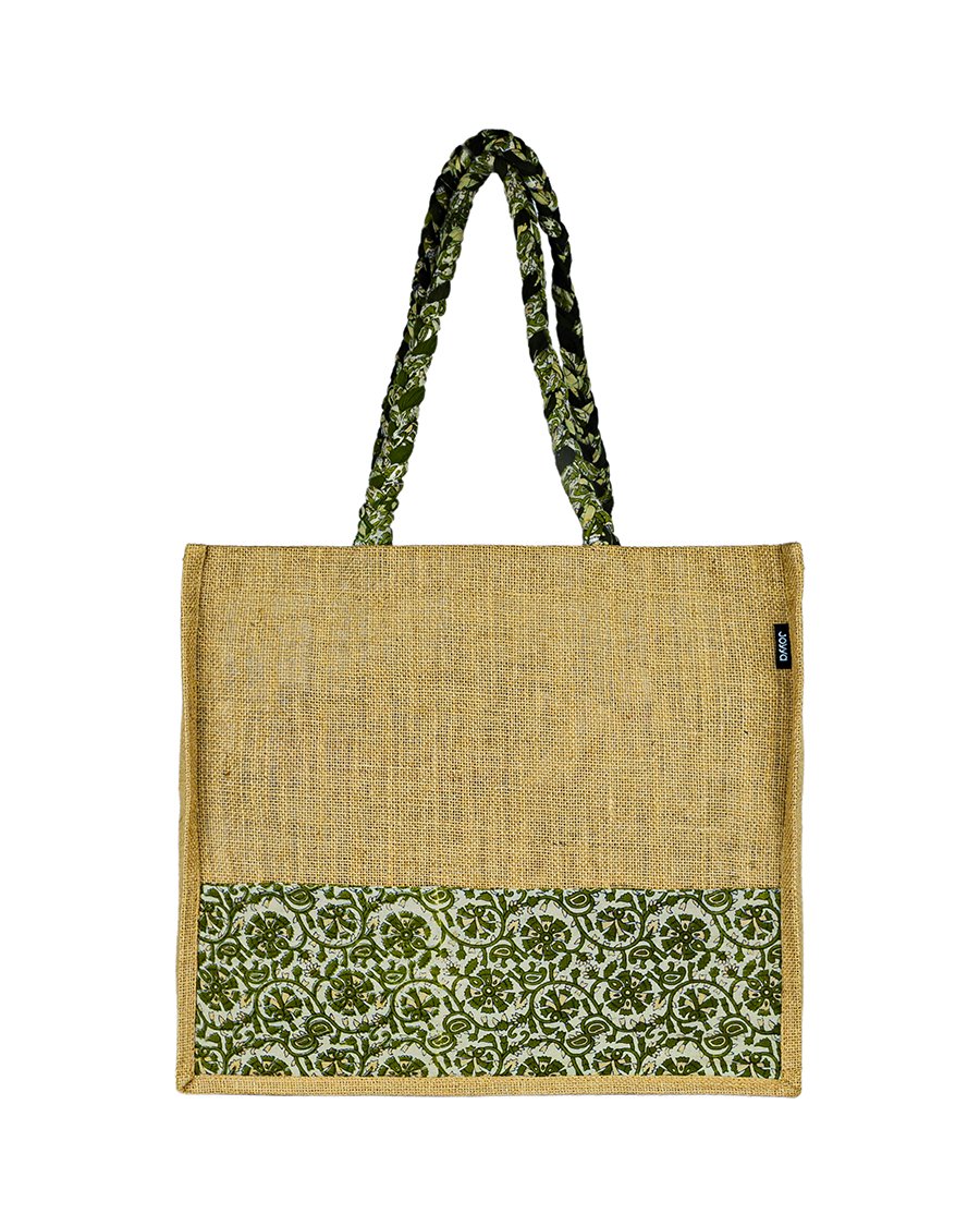Joyya - Sari Trim Shopping Bag - Bags - Green - JOYYA COLLECTION - PBGFAR-NA-GREEN