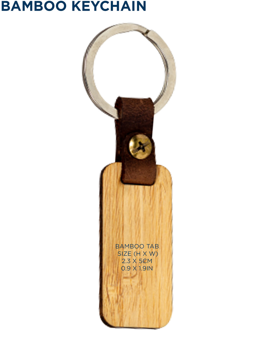 A Certified organic 3mm ply bamboo keychain with keyring on a white background. 