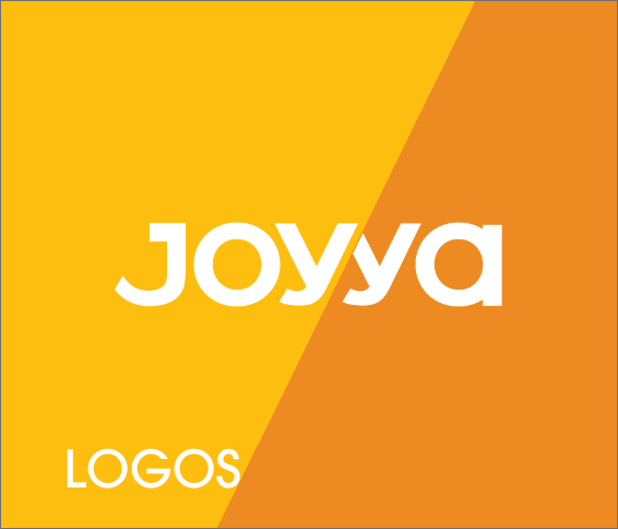 The logo for the fair trade ethical manufacturer Joyya in White on a two toned yellow and orange background.  