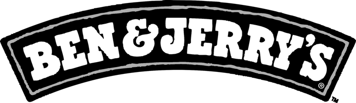 The logo for Ben and Jerry's ice cream with text in white on a black background. 