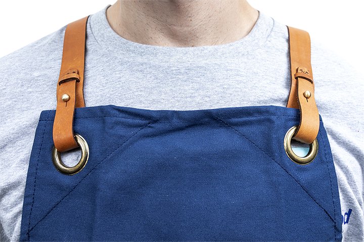 Denim Jean Work Apron with adjustable leather waist ties and neck Straps